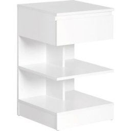 SoBuy Mesita de noche con 1 cajón y 2 estantes aglomerado blanco