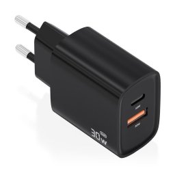 Cargador GaN Aisens A110-0953 30W 1xUSB-C PD3.0 QC4.0 1xUSB-A QC3.0 Negro