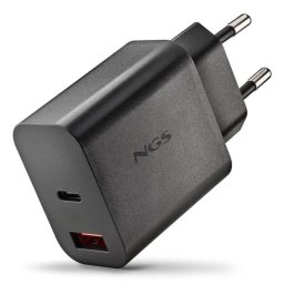 Cargador NGS ERA 30W Black GaN compacto dos puertos USB-C y USB-A carga rápida