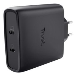 Cargador Trust Maxo GaN 100W 2 Puertos USB-C Carga Rápida Cable 2m Negro