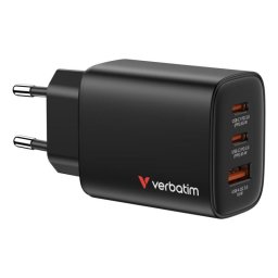 Cargador Verbatim 32352 65W GaN 2x USB-C 1x USB-A Carga Rápida Negro