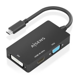 Convertidor de señal Aisens A109-0954 USB-C a DVI HDMI VGA 4K 15cm Negro