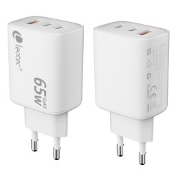 Cargador dispositivos móviles Leotec GaN 65W Ultra Slim 2x USB-C PD 1x USB-A Blanco