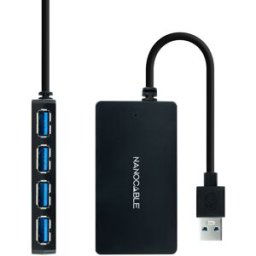 Nanocable Hub USB 3.0 4x USB 3.0 USB-A/M-USB 3.0/F 15 CM Negro