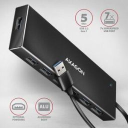 AXAGON HUB USB HUE-F7A 7x USB 3.2 Gen 1 ALU FLAT, micro USB power IN