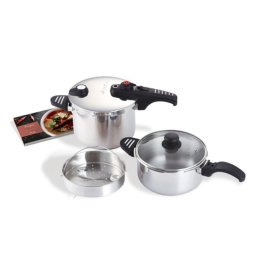 G-sola Set De Ollas A Presión 4 l Y 6 l – Acero Inoxidable 18/10, Triple Seguridad, Cocción Rápida Y Súper Rápida, Aptas Todo Tipo De Cocinas, Incluye Tapa, Cestillo Y Recetario David De Jorge