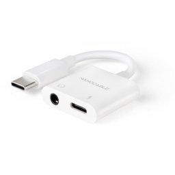 Adaptador Nanocable 10.24.1206 USB-C/M a Jack 3.5/H + USB-C/H Blanco 60W