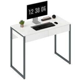 Homcom Escritorio Con 2 Cajones 100x50x75 Cm Mesa De Ordenador Blanco Brillante
