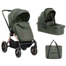 COCHECITO DÚO KARA KIKKABOO ARMY GREEN CON BOLSO Y CUBREPIÉS