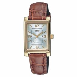 Casio Collection LTP-1234PG-7AEG 28mm Esfera Rectangular Dorado Correa Cuero Marrón Mujer