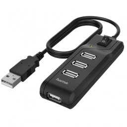 Hama Hub 4 Puertos USB 2.0 con Interruptor Negro