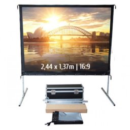 Kimex Pantalla de Proyección Móvil de Marco Plegable 2.44x1.37m Formato 16:9 Tela de Retroproyección