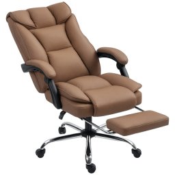 Homcom Silla De Escritorio Con Reposapiés Respaldo Reclinable Y Alto Marrón