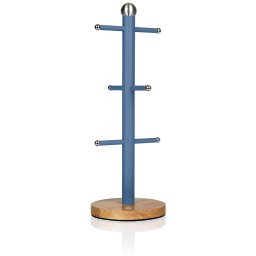 Swan Nordic Soporte Almacenamiento para 6 Tazas Café, Porta Tazas de Árbol, Acero al Carbono y Base de Bambú, Estable, Duradero, Diseño Moderno, Azul