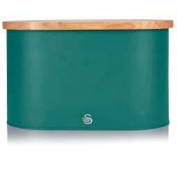 Swan Nordic Panera de Mesa para Guardar Pan, Tapa Tabla de Cortar de Bambú, Contenedor de Acero al Carbono para Almacenamiento de Pan y Bollería, Bread Bin, Diseño Moderno, Verde