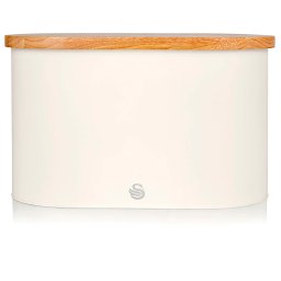 Swan Nordic Panera de Mesa para Guardar Pan, Tapa Tabla de Cortar de Bambú, Contenedor de Acero al Carbono para Almacenamiento de Pan y Bollería, Bread Bin, Diseño Moderno, Blanca