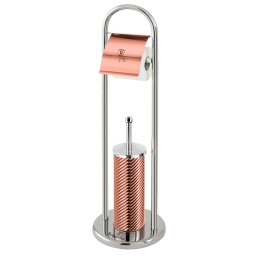 Berlinger Haus Rose Gold Portarrollos Papel Higiénico de Pie con Escobilla WC Acero Inox, Cepillo Inodoro Antisalpicaduras, Portarollos + Portaescobillas sin Taladros Metallic Line Diseño Moderno Oro Rosa