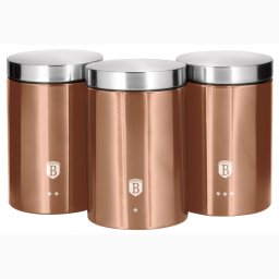 Berlinger Haus Rose Gold Juego de 3 Botes Cocina Almacenaje de Acero Inoxidable Resistente, Ø11 x 17,8 cm, Para Guardar Té, Café y Azúcar, Metallic Line Diseño Moderno, Oro Rosa / Inox