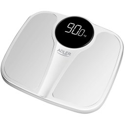 Adler AD8172W Báscula de Baño Digital, Alta Precisión, Pantalla LED, hasta 180Kg, Diseño Moderno, Apagado Automático, Superficie Antideslizante, Blanco