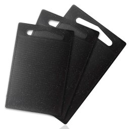 Classbach® Juego 3 Tablas de Cortar de Cocina Plástico libre BPA, Apta Lavavajillas, Ranura Recolectora de Jugo Apto para Alimentos, Para la Carne, Jamón, Pan, Quesos, Color Negro