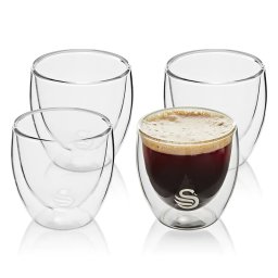 Swan SWKA54010N Juego 4 Vasos Café Cristal Doble Pared de Borosilicato 100ml, Vasos Térmicos para Té, Helado, Bebidas Calientes / Frías o Postres Aptos para Lavavajillas y Microondas