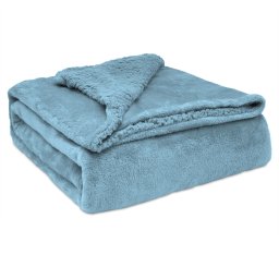 Briebe Manta Sofá Invierno Grande Sedalina Lisa y Borreguito Polar Sherpa 180x240cm, Plaid Calentita, Gruesa y Extra Suave 100% Microfibra, Lavable a Máquina, Reversible para Cama 120 cm, Azul Petróleo