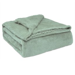 Briebe Manta Sofá Invierno Grande Sedalina Lisa y Borreguito Polar Sherpa 220x240cm, Plaid Calentita, Gruesa y Extra Suave 100% Microfibra, Lavable a Máquina, Reversible para Cama Doble, Verde Agua