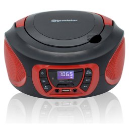 Roadstar CDR-365U/RD Radio CD Player Portátil Digital FM PLL, Boombox Reproductor CD, CD-R, CD-RW, CD-MP3, Puerto USB, Stereo, AUX-IN, Salida de Auriculares, Negro / Rojo