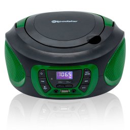 Roadstar CDR-365U/GR Radio CD Player Portátil Digital FM PLL, Boombox Reproductor CD, CD-R, CD-RW, CD-MP3, Puerto USB, Stereo, AUX-IN, Salida de Auriculares, Negro / Verde