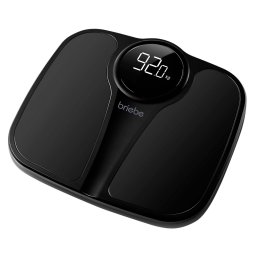 briebe Báscula de Baño Digital, Alta Precisión, Pantalla LED, hasta 180Kg, Diseño Moderno, Encendido y Apagado Automático, Superficie Antideslizante, Negro, SC1124B