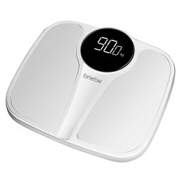 briebe Báscula de Baño Digital, Alta Precisión, Pantalla LED, hasta 180Kg, Diseño Moderno, Encendido y Apagado Automático, Superficie Antideslizante, Blanco, SC1124W