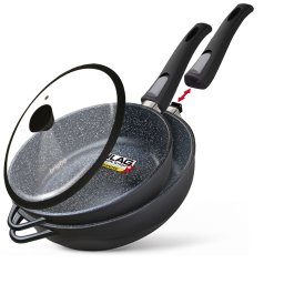 briebe Juego de 2 Sartenes Inducción Antiadherentes, 2 Mangos Extraíbles Desmontables Hondas 24/ 28 cm, Aluminio Fundido, ILAG GRANITEC sin PFOA, Tapas Cristal, Vitrocerámica, Gas, Horno, MGK-19S