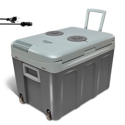 briebe CF1155 Nevera Portátil Eléctrica de Viaje para Coche, Camping, 12V / 220V, Capacidad 40 L, Ruedas, Refrigera, Mantiene el Calor, Modo Bajo Consumo, Gris