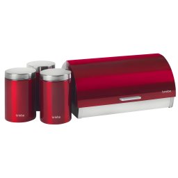 briebe Set Panera de Mesa + Juego de 3 Botes Cocina Almacenaje, Acero Inoxidable, Contenedor para Guardar Pan y Bollería,Tapa Deslizante, Diseño Moderno, Bread Box, Rojo / Inox