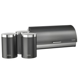 briebe Set Panera de Mesa + Juego de 3 Botes Cocina Almacenaje, Acero Inoxidable, Contenedor para Guardar Pan y Bollería,Tapa Deslizante, Diseño Moderno, Bread Box, Gris / Inox