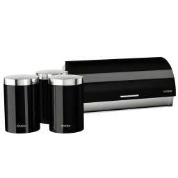 briebe Set Panera de Mesa + Juego de 3 Botes Cocina Almacenaje, Acero Inoxidable, Contenedor para Guardar Pan y Bollería,Tapa Deslizante, Diseño Moderno, Bread Box, Negro/ Inox