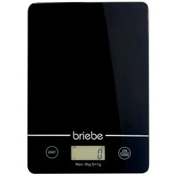 briebe Báscula Cocina Digital, Balanza Alta Precisión 1g / 0.1oz, Peso Comida hasta 5Kg, Pantalla LCD, Función TARA, Plataforma de Vidrio Resistente, Multifunción Pesa gr ml Oz Lb