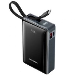 Power Bank Vention 20000mAh 65W PD PPS USB-C/USB-A Gris con Cable Integrado y Pantalla LED