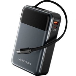 Batería Externa Vention 20000mAh FHYB0 USB-C 65W Gris con Cable Incorporado