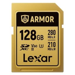 Tarjeta SD Lexar ARMOR GOLD 128GB UHS-II V60 IP68 acero inoxidable