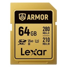 Tarjeta SD Lexar Pro Gold Series Armor 64GB V60 IP68 Acero Inoxidable