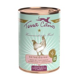 Terra Canis sin cereales 12 x 400 g - Pack Ahorro - Pollo con chirivía, diente de león y moras