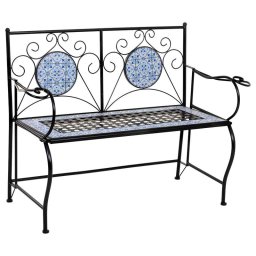 Banco De Forja Negro y Ceramica Blanca Azul Serie Aremt