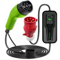 Cargador Móvil Qoltec Para Coches Eléctricos Ev Con Ajuste 2 En 1 Tipo 2 7kw Cee 32a/5 Pin 230v Lcd Wallbox Portátil 5m