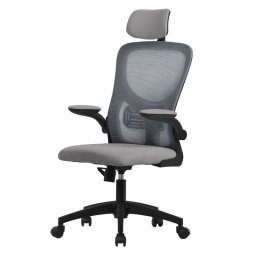 ML Design Silla de Oficina Ergonómica con Asiento Regulable y Reposacabezas Gris