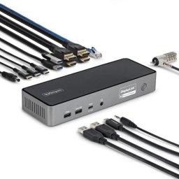 Base para portátil Startech USB-C Triple Pantalla 4K 140W Ethernet 2.5G Gris