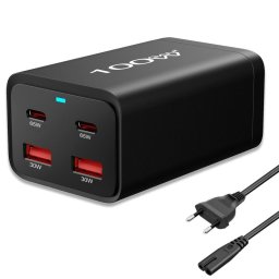 PcCom Essential Cargador GaN3 2x USB-C 100W + Carga Rápida 2x USB-A 3.0