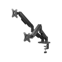 Soporte Savio UM-04 para dos monitores, montaje VESA, inclinación regulable, escritorio