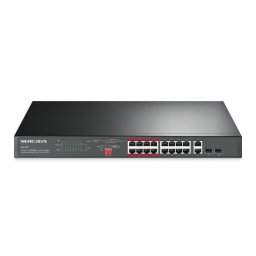 Switch Mercusys 16 puertos PoE+ 10/100 Mbps 2 puertos Gigabit sin gestión montaje en rack