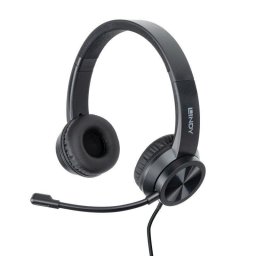 Auriculares Lindy 20439 con cable USB-C para oficina, micrófono integrado y control en línea negros